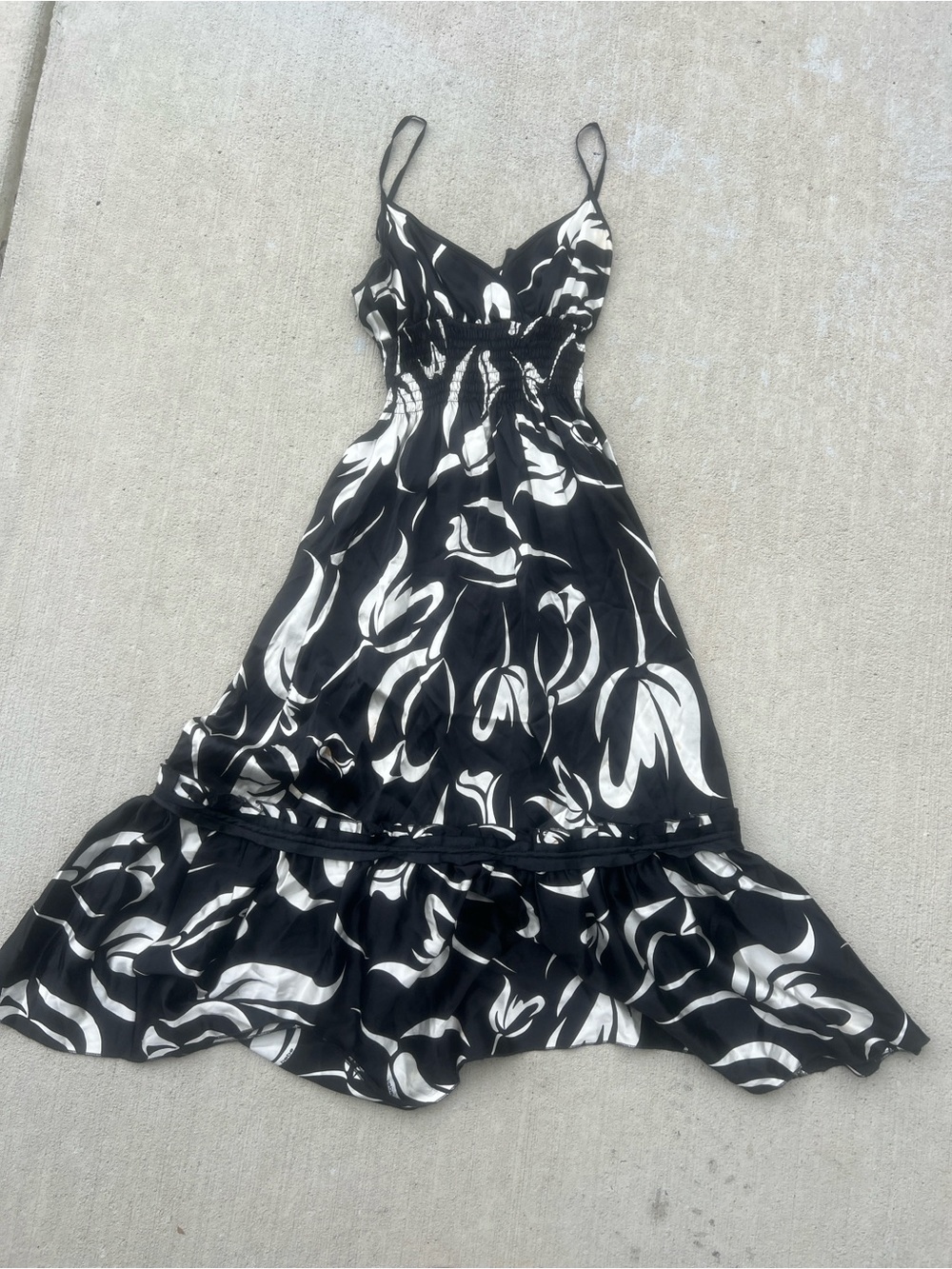 Vintage Bebe Black & White Floral Spaghetti-Strap Midi Dress
